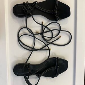 Elegant Black Leather Strappy Sandals